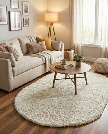  5' 3 x 8' Solid Shag Oval Rug