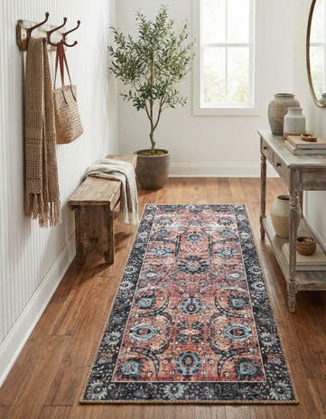 Vintage Rust Red Washable Timeless Runner Rug