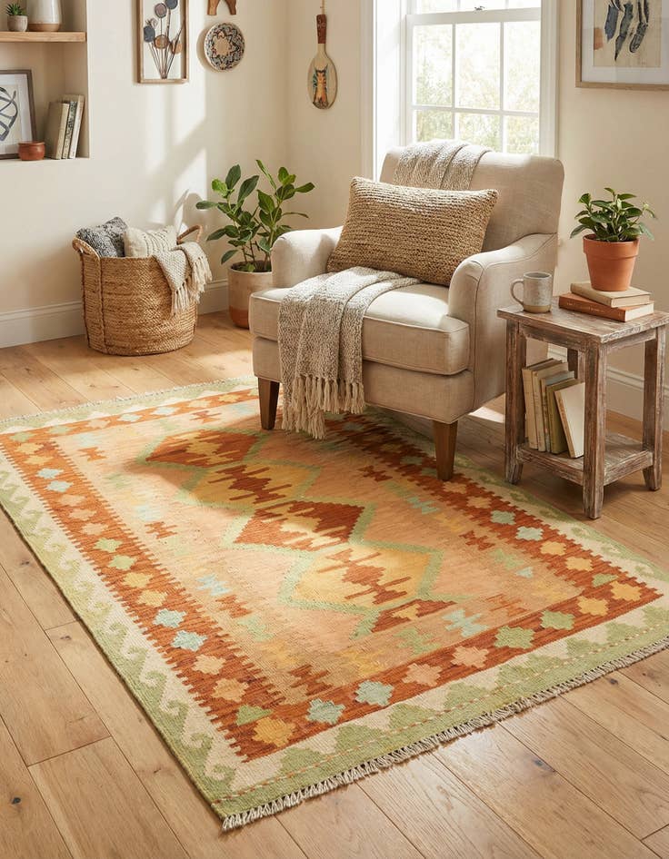 Detail image of 3' 2 x 5'  Hand Woven Kilim Waziri Wool Rug