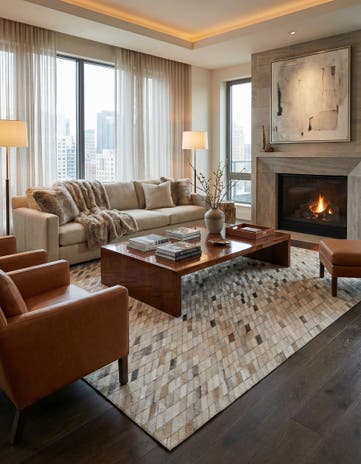 5' x 7' 6 Cowhide Leather Rug