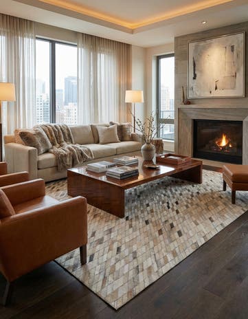 5' x 7' 6 Cowhide Leather Rug