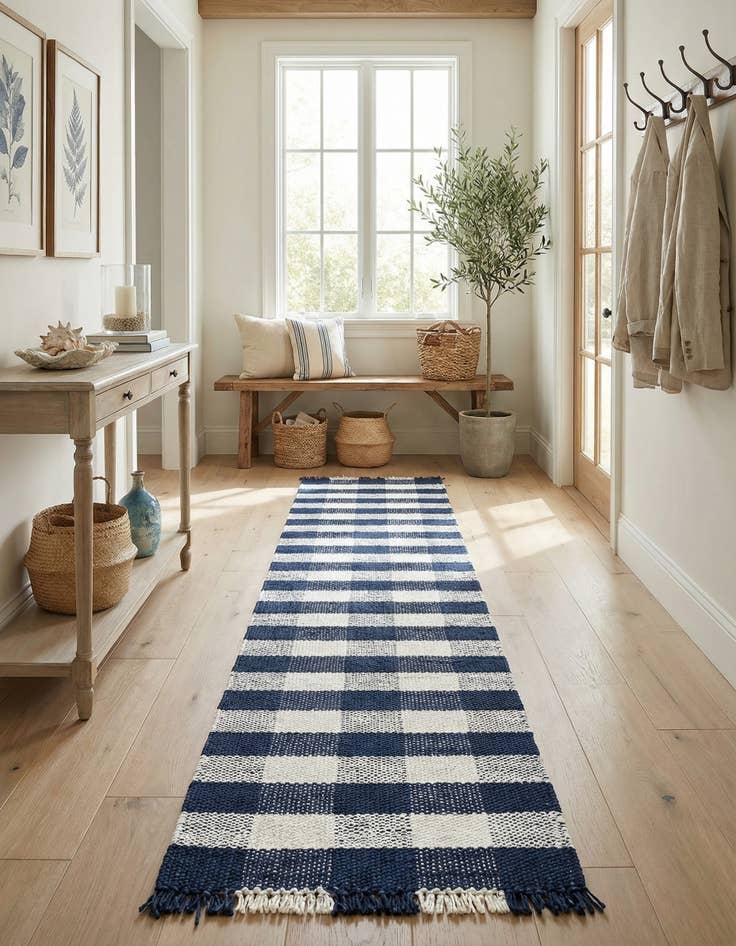 Detail image of 2' 7 x 10' Eco Plaid   Washable Indoor / Outdoor Runner Rug