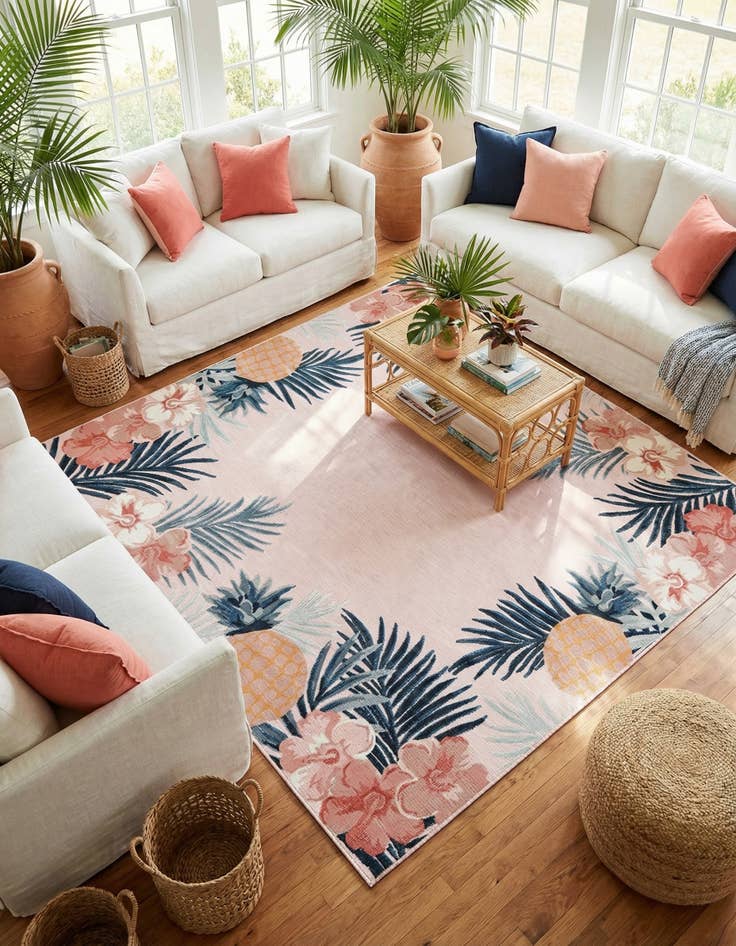 Detail image of  8' 2 x 8' 2  Washable Botanical Indoor / Outdoor Square Rug