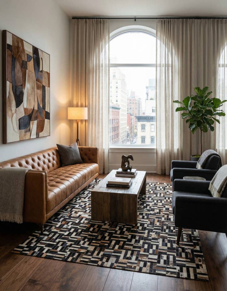 Detail image of  5' 1 x 8' Cowhide - Patchwork Rug