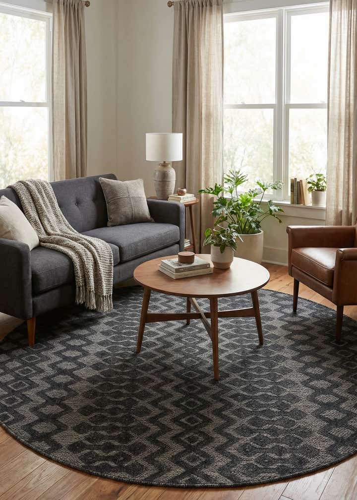 7' x 7' Easy-Clean Trellis Textured Indoor / Outdoor Round Rug