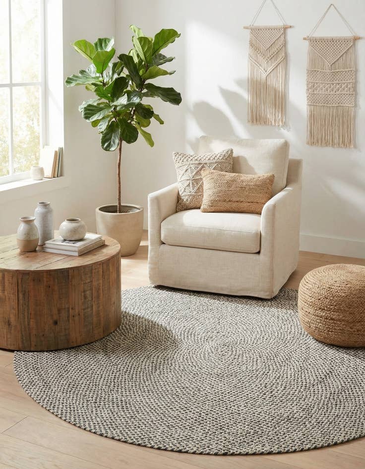 Detail image of  7' 10 x 7' 10  Hand Tweed Braided Jute Round Rug