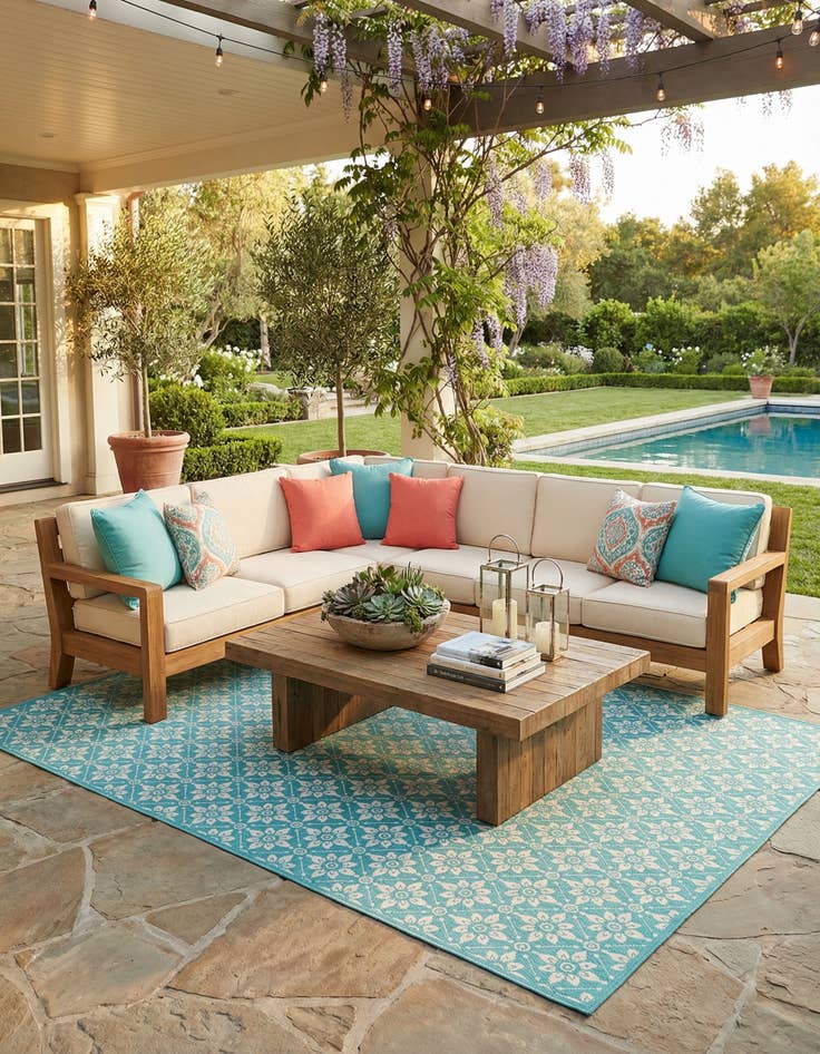 Detail image of 10' x 14' Easy-Clean Trellis Indoor / Outdoor Rug