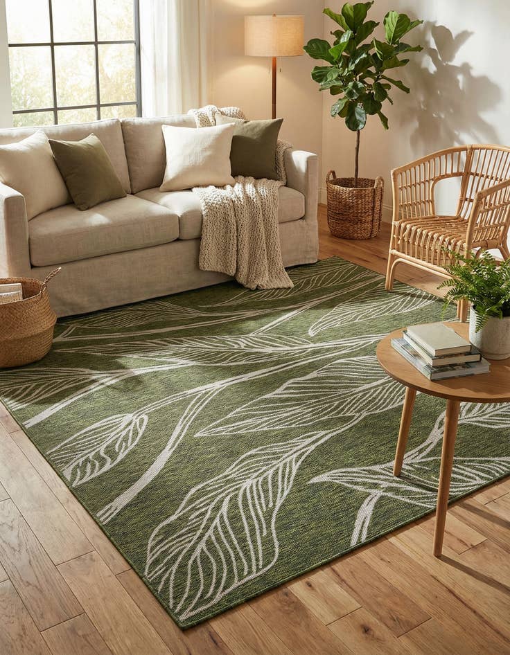 Detail image of  7' 10 x 7' 10  Washable Botanical Indoor / Outdoor Square Rug