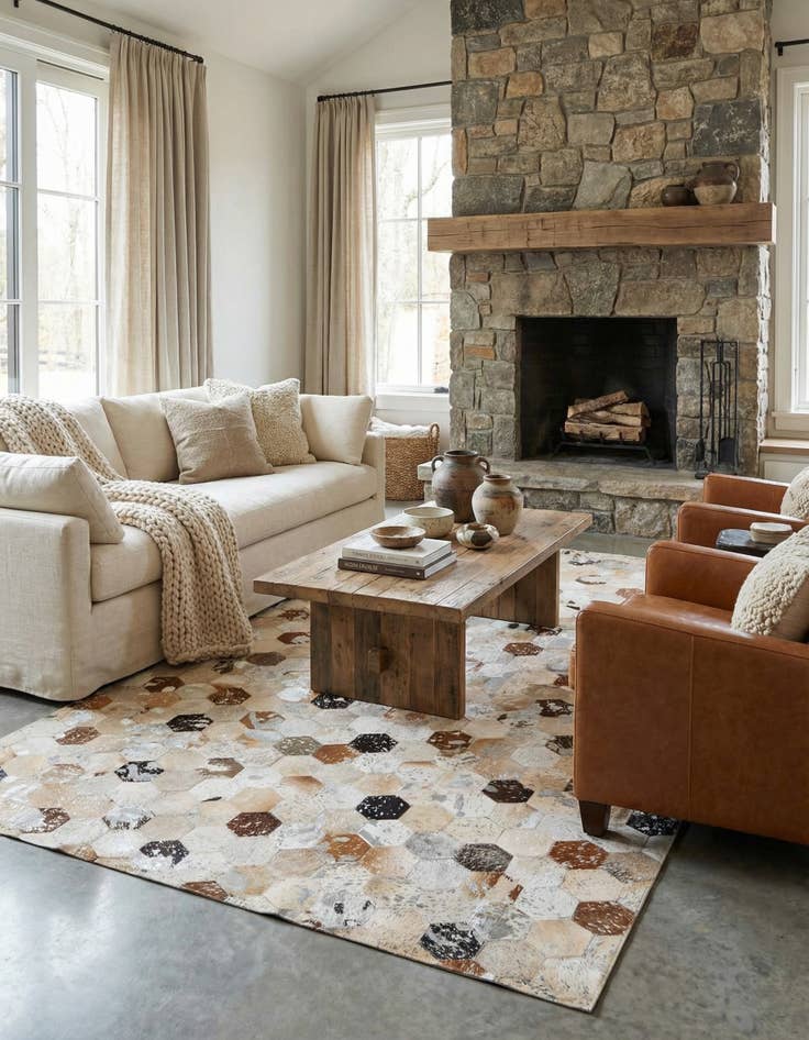 Detail image of 5' 1 x 7' 10 Cowhide Leather Rug