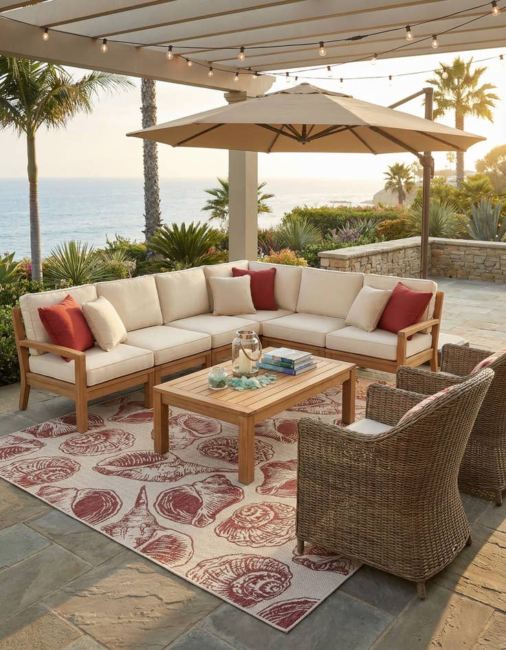 Detail image of  12' x 12'  Washable Coastal Indoor / Outdoor Square Rug