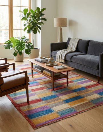 6' 6 x 9' 8 Hand Woven Kilim Modern Wool Rug