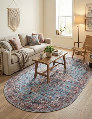Blue Washable Maahru Oval Rug