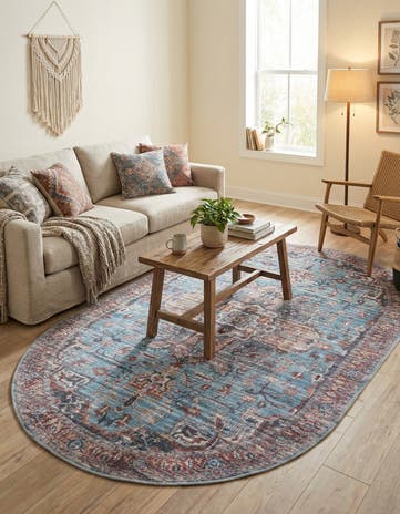 Blue Washable Maahru Oval Rug