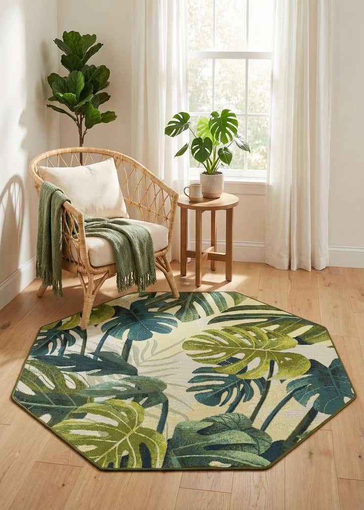 4' x 4' Easy-Clean Botanical Indoor / Outdoor Octagon Rug