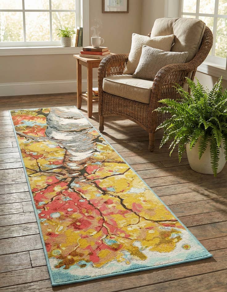 Detail image of 2' x 8' Easy-Clean Botanical Indoor / Outdoor Runner Rug