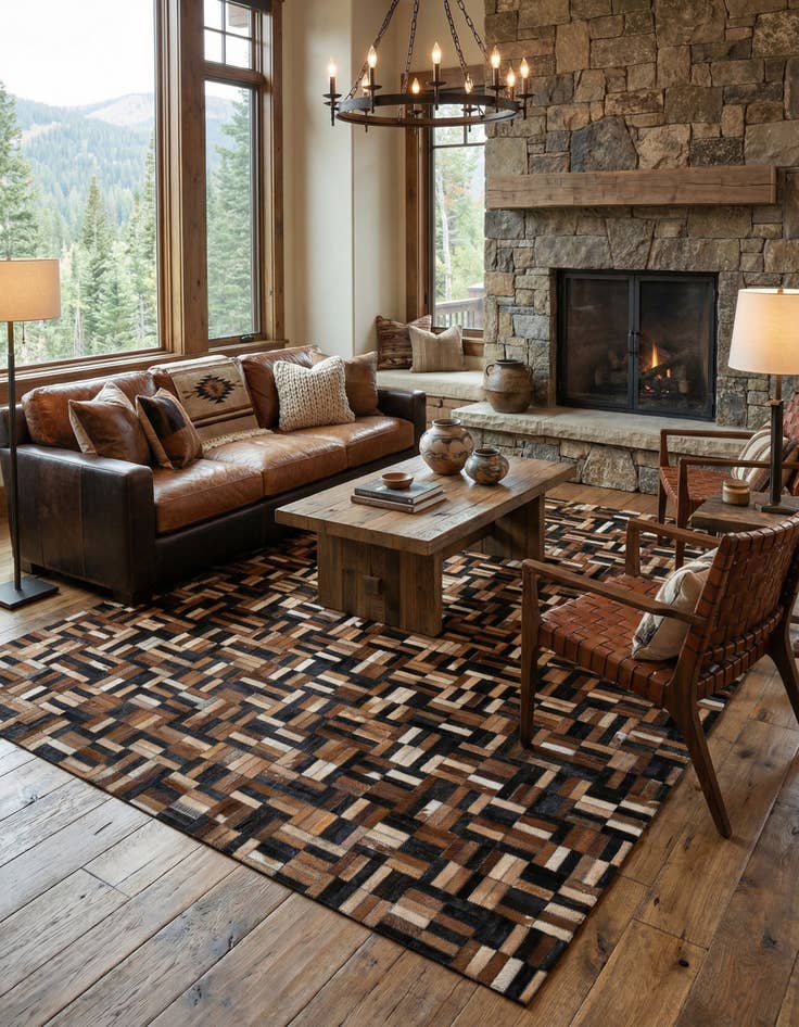 Detail image of  4' 11 x 7' 9 Cowhide - Patchwork Rug