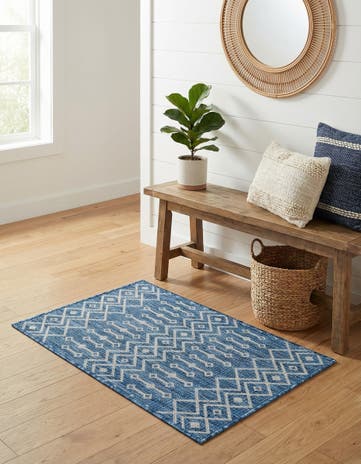 Blue Easy-Clean Lattice Indoor / Outdoor Rug
