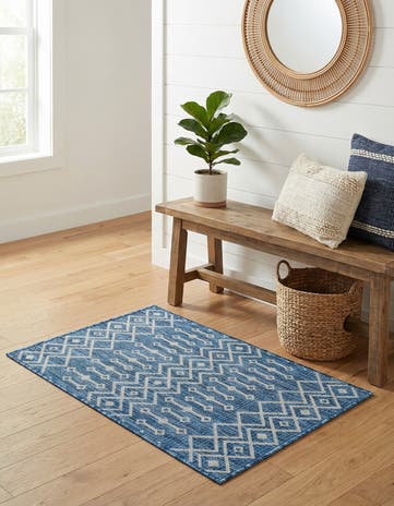Blue Easy-Clean Lattice Indoor / Outdoor Rug