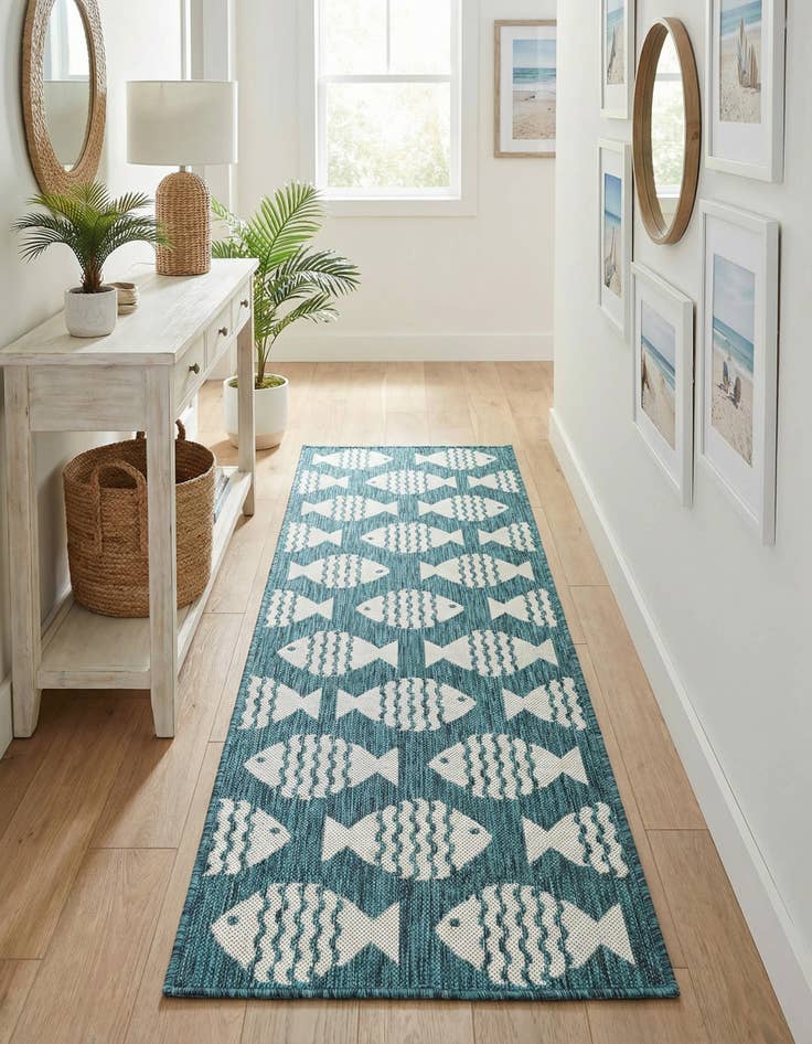 Detail image of 2' x 6' 1  Washable Coastal Indoor / Outdoor Runner Rug