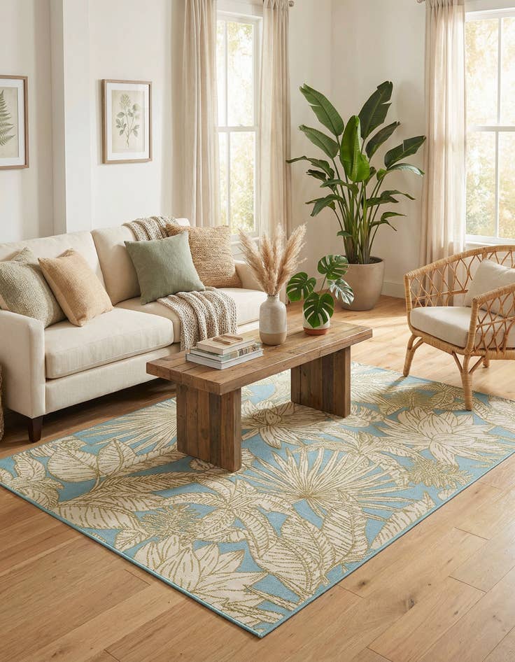 Detail image of 5' x 7' Easy-Clean Botanical Indoor / Outdoor Rug