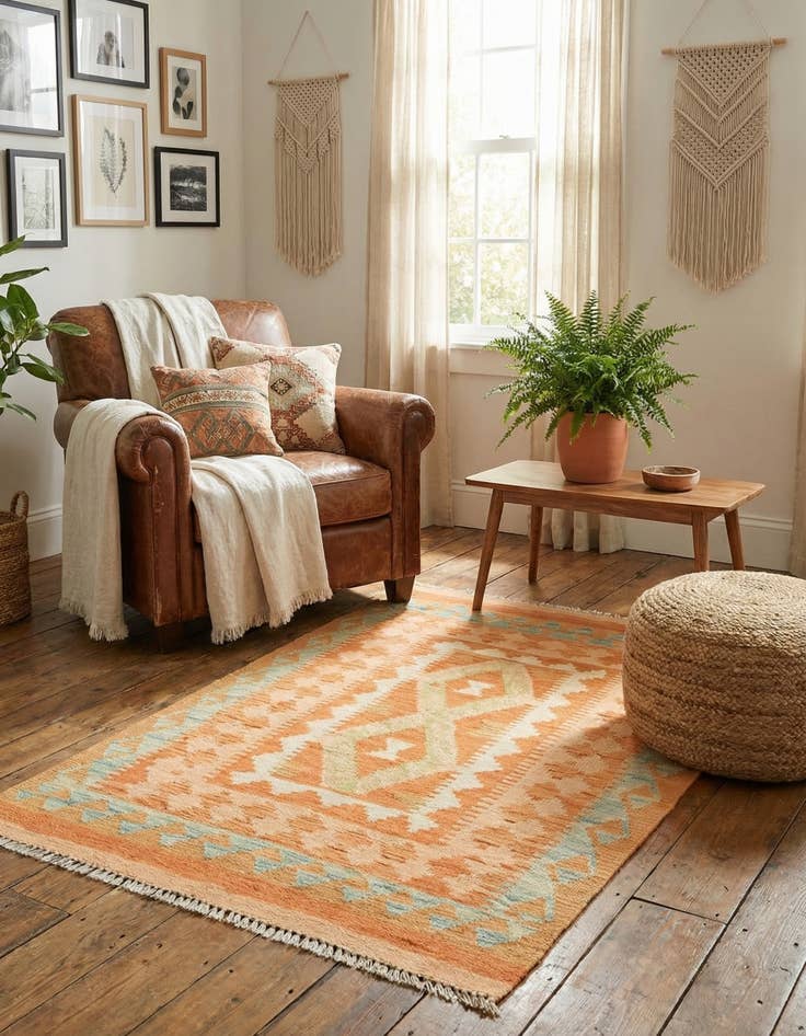 Detail image of 2' 8 x 4' 2  Hand Woven Kilim Waziri Wool Rug