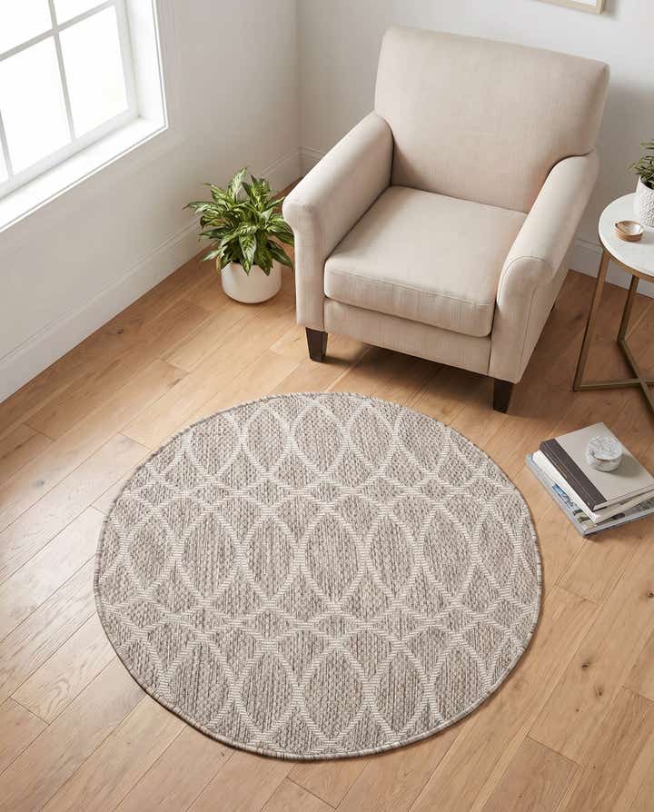 3' x 3' Easy-Clean Trellis Indoor / Outdoor Round Rug