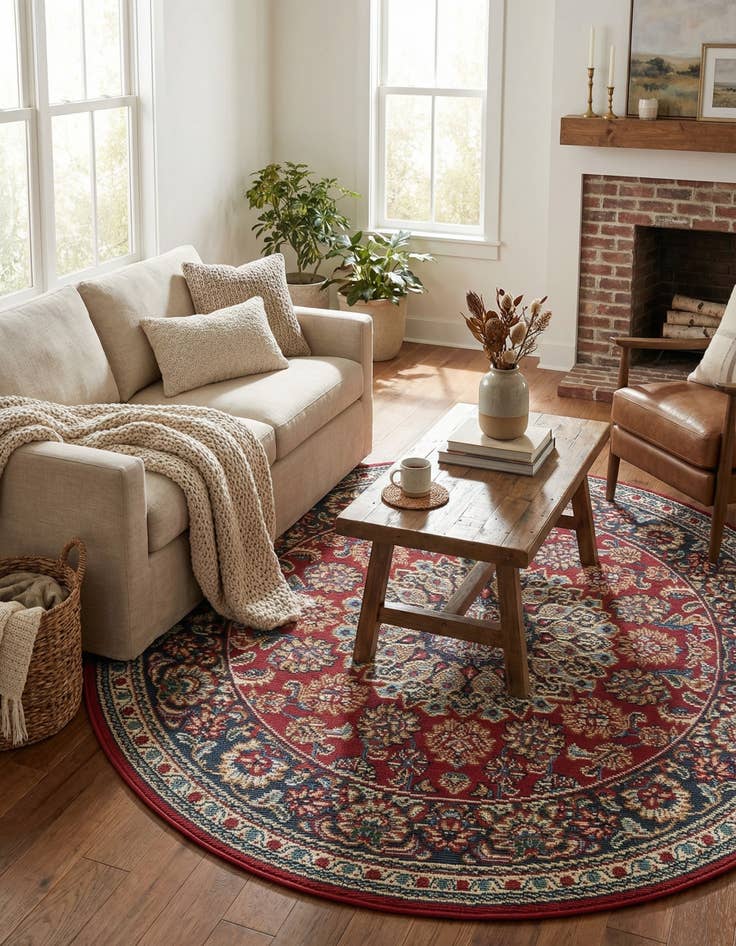 Detail image of  3' 3 x 3' 3  Washable Traditional Indoor / Outdoor Round Rug