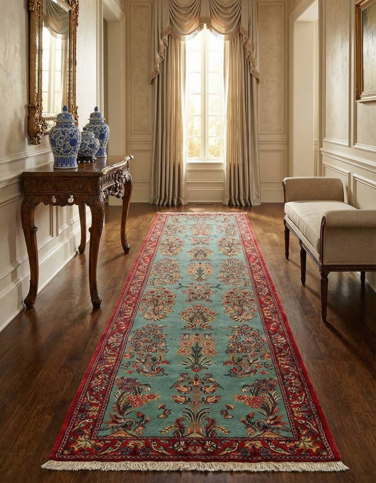 Detail image of  2' 8 x 13' 4  Hand Knotted Qom Persian Runner Rug