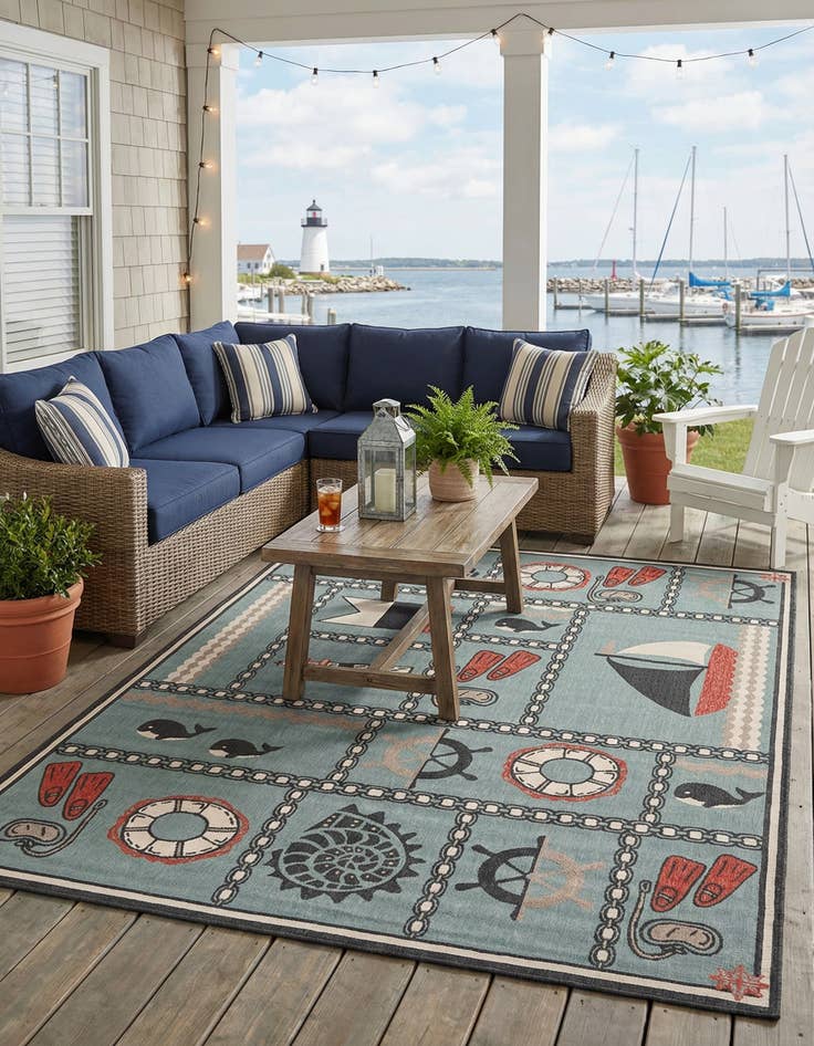 Detail image of 9' x 12'  Washable Coastal Indoor / Outdoor Rug