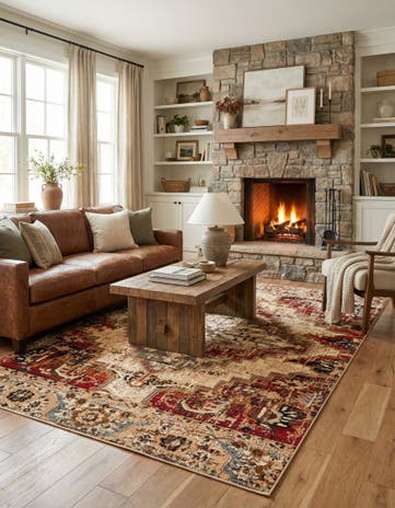 Burgundy Beige Saturn Rug