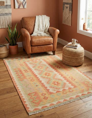 3' 3 x 4' 10 Hand Woven Kilim Waziri Wool Rug
