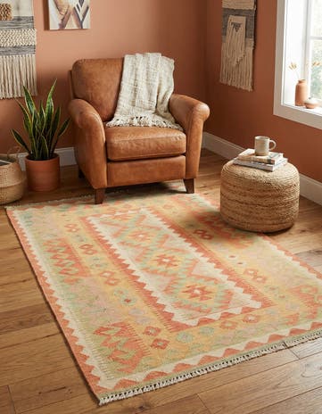 3' 3 x 4' 10 Hand Woven Kilim Waziri Wool Rug