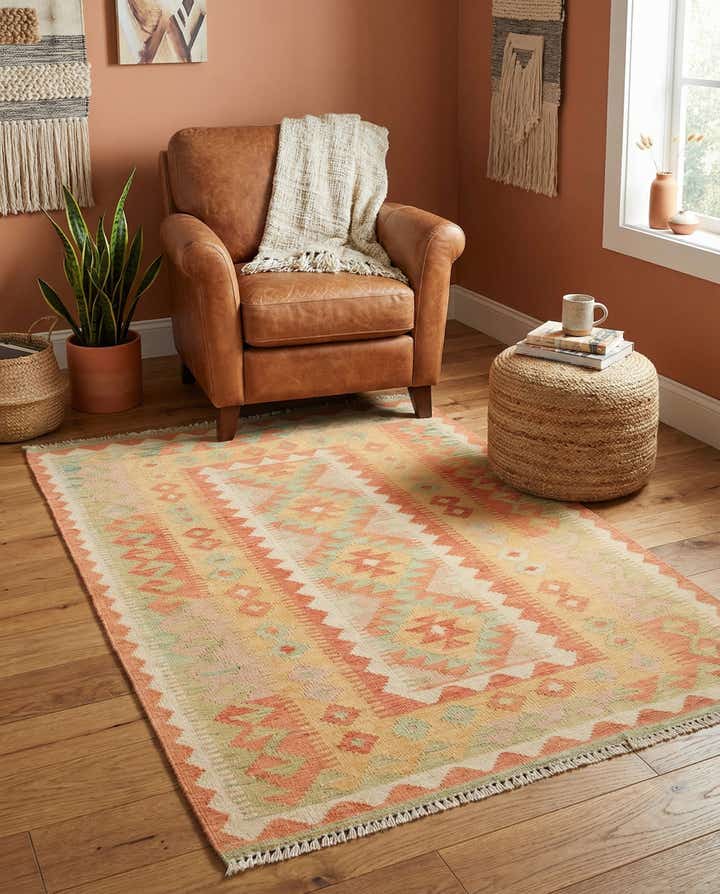3' 3 x 4' 10 Hand Woven Kilim Waziri Wool Rug
