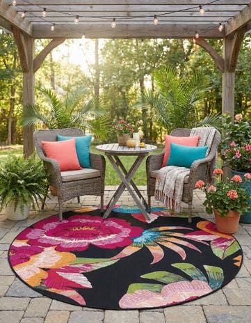 6' x 6' Easy-Clean Botanical Indoor / Outdoor Round Rug