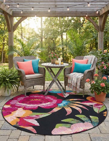 6' x 6' Easy-Clean Botanical Indoor / Outdoor Round Rug
