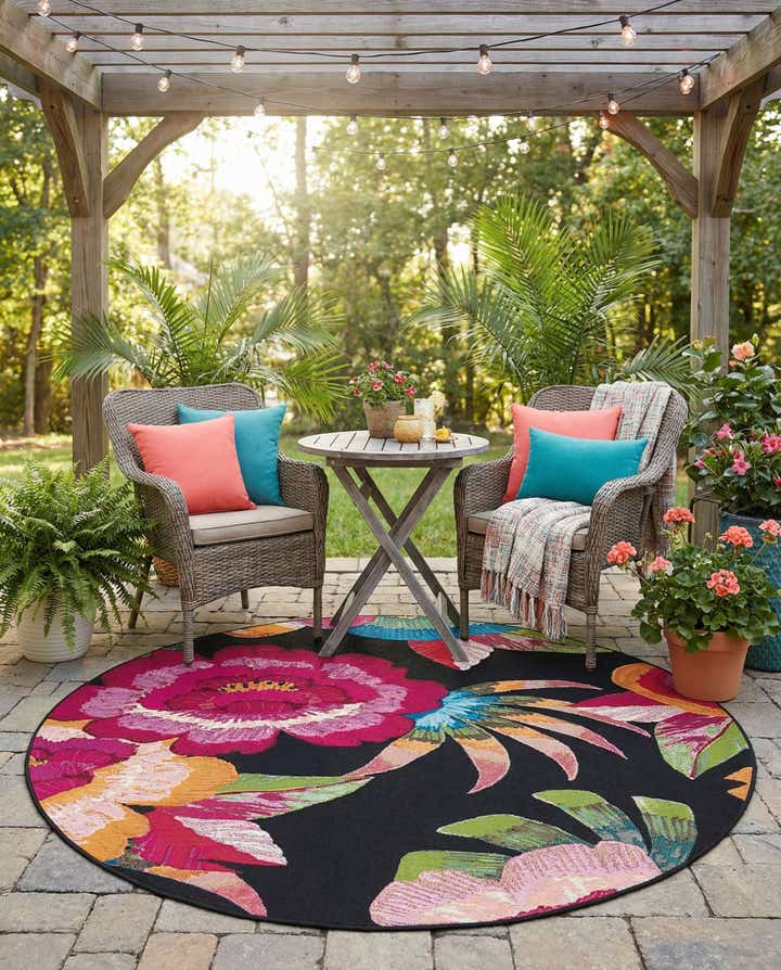 6' x 6' Easy-Clean Botanical Indoor / Outdoor Round Rug