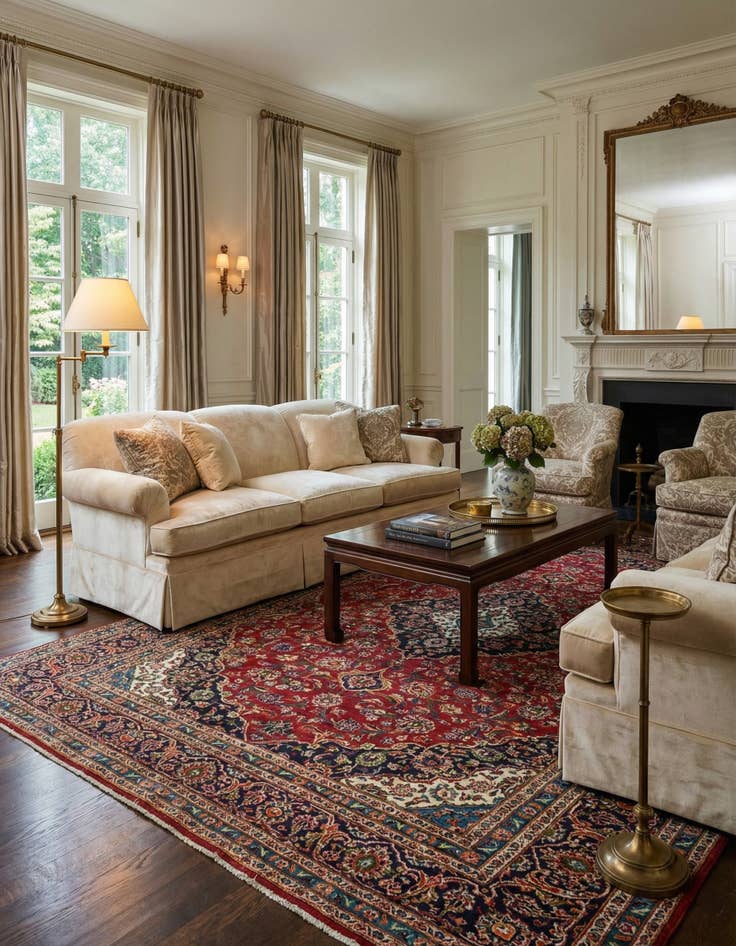 Detail image of  9' 8 x 13'  Hand Knotted Kashan Persian Wool Rug