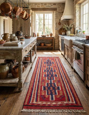4' 2 x 9' 3 Hand Woven Kilim Fars Wool Runner Rug