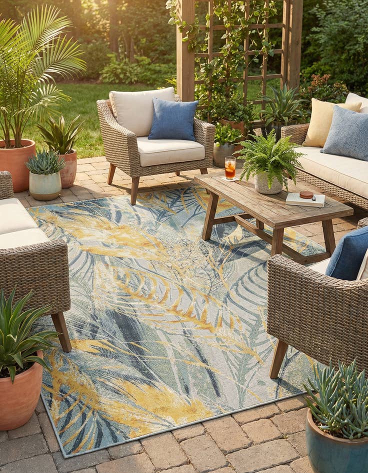 Detail image of 5' 3 x 8'  Washable Botanical Indoor / Outdoor Rug