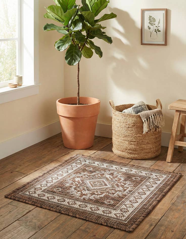 Detail image of 1' 4 x 1' 4  Washable Aztec Indoor / Outdoor Sample Rug