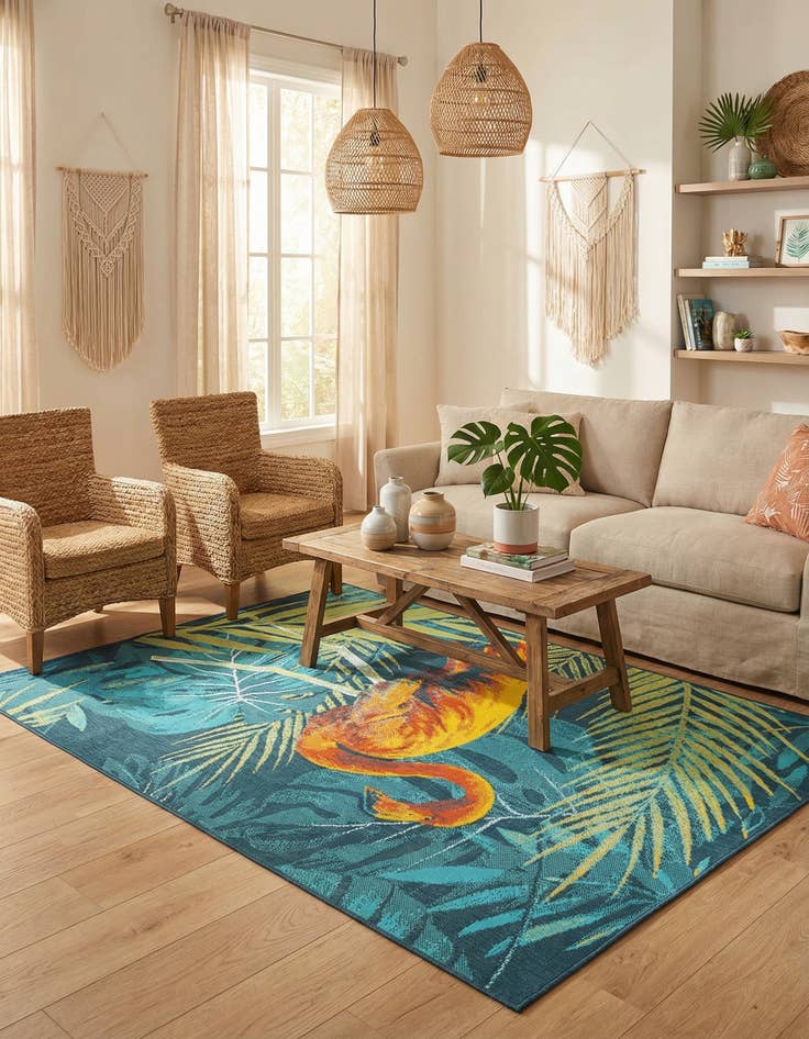 Detail image of  5' 3 x 8'  Washable Coastal Indoor / Outdoor Rug