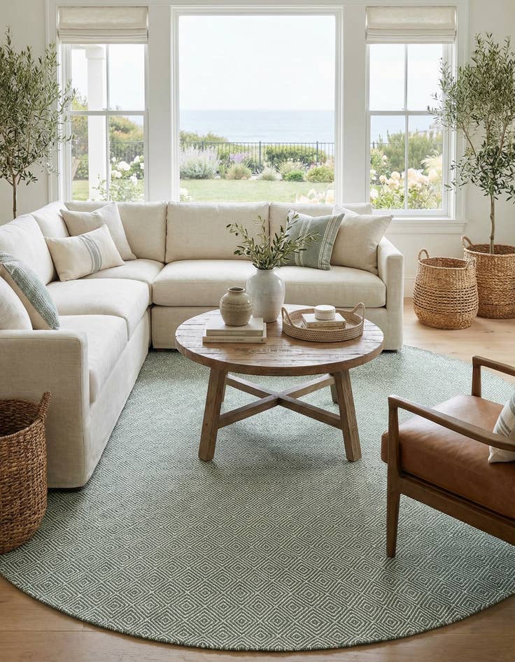 Detail image of  10' x 10'  Hand Woven Geo Trellis Flatweave Round Rug