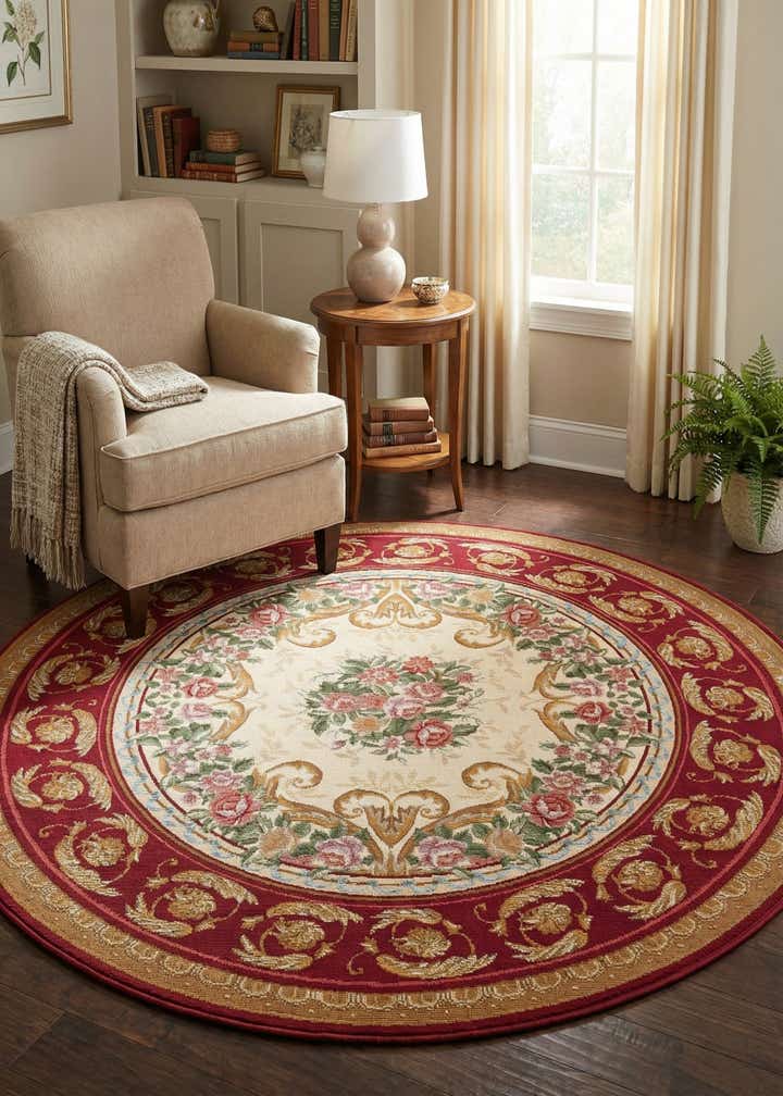 5' x 5' Easy-Clean Traditional Indoor / Outdoor Round Rug