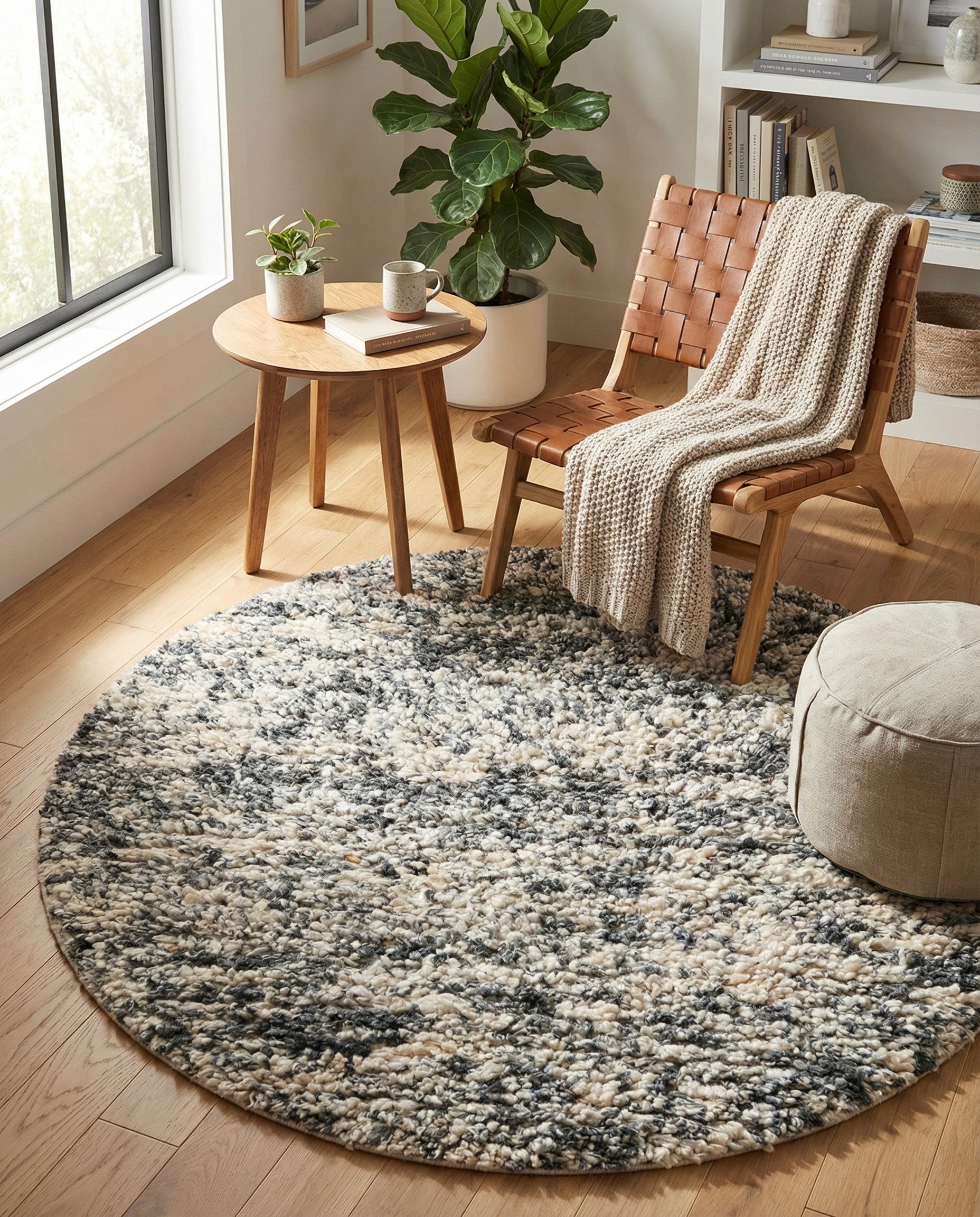  4' 1 x 4' 1  Hand Woven Haka Deluxe Shag Round Rug