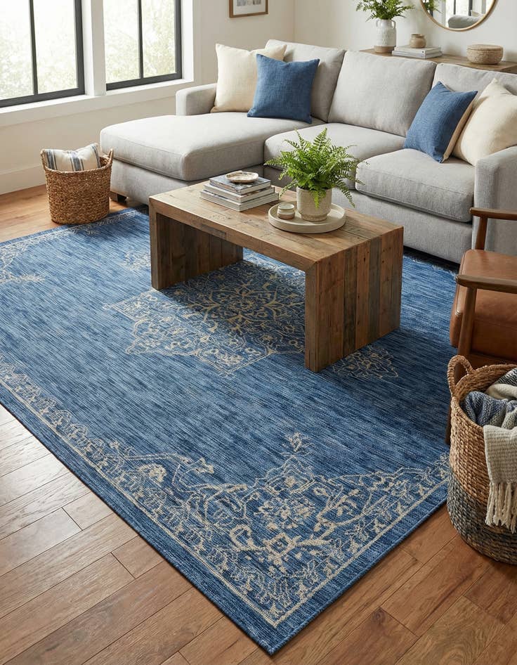 Detail image of 9' x 12'  Washable Traditional Indoor / Outdoor Rug