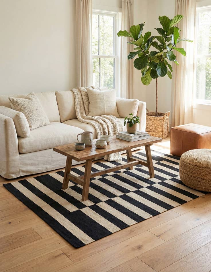 Detail image of 3' 4 x 4' 9  Hand Woven Kilim Modern Wool Rug