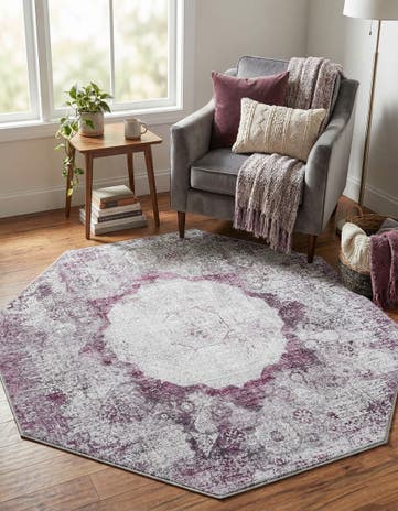 Pink Ivory Washable Yara Octagon Rug