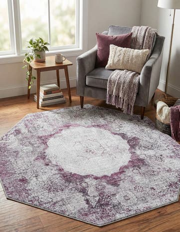 Pink Ivory Washable Yara Octagon Rug