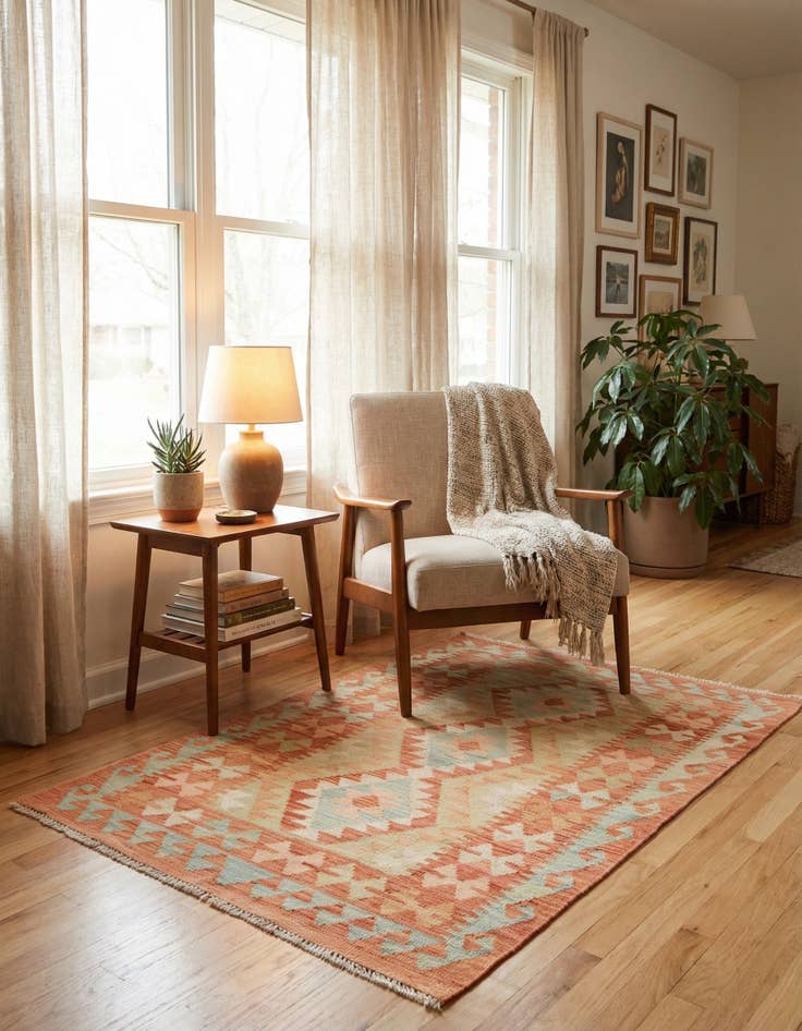 Detail image of 2' 9 x 4' 2  Hand Woven Kilim Waziri Wool Rug