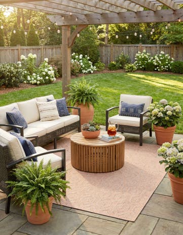 7' 10 x 7' 10 Easy-Clean Trellis Textured Indoor / Outdoor Square Rug